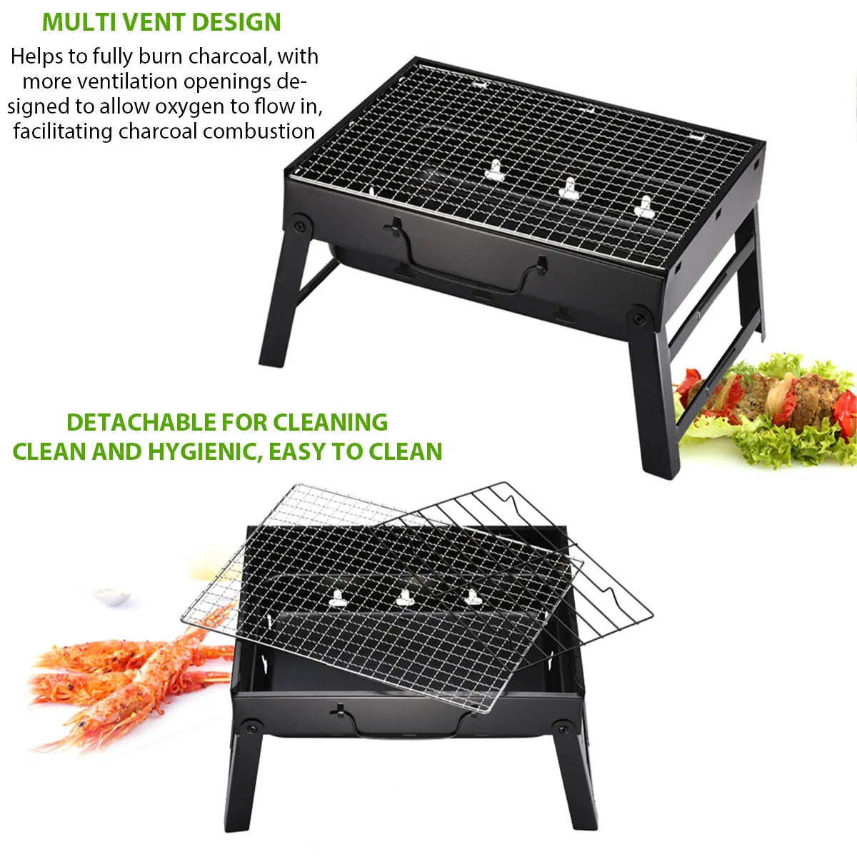 Portable BBQ Charcoal Grill Stainless Steel Small Mini BBQ Tool Kit Camping Picnic Beach
