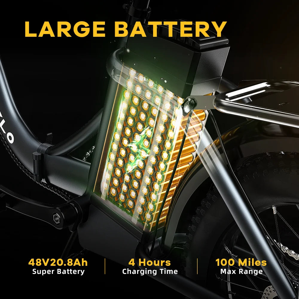 1000W Folding Electric Bike,48V 20.8AH Removable Battery ,30+MPH,80 Miles Max Range, 20" Fat Tire