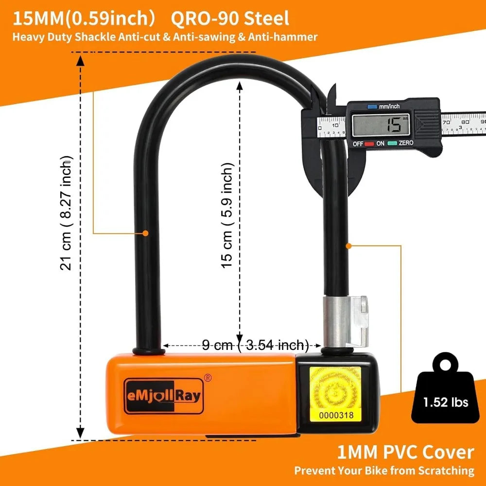 Heavy Duty U Lock, E-Scooter, Bike, Folding Bike -10mm x 4ft Cable Lock,Keyed Lock & Keychain