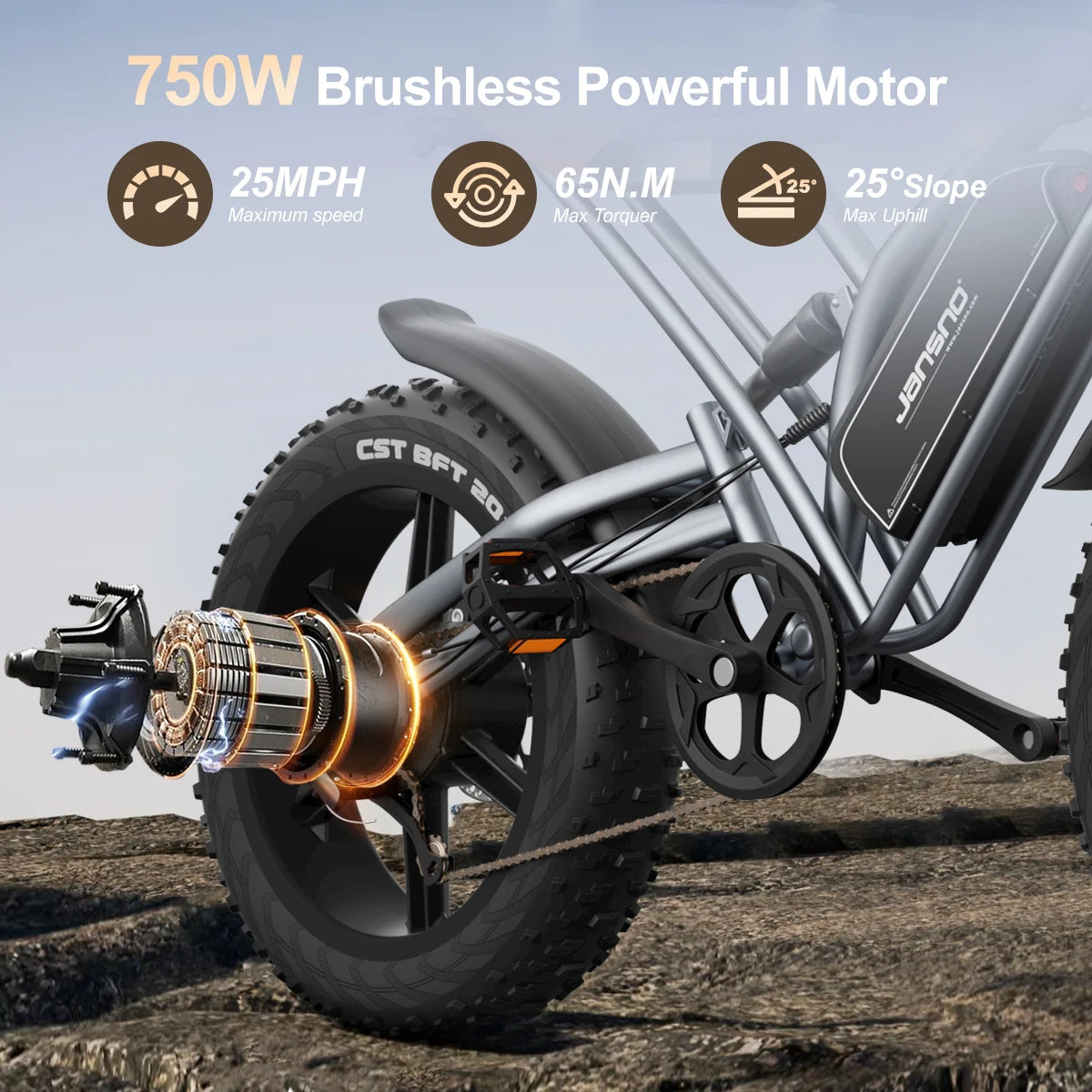 Adults Electric Bike 750/250W JANSNO X50 Removable battery 48V17AH Fat Tire 20" Off Road  25MPH