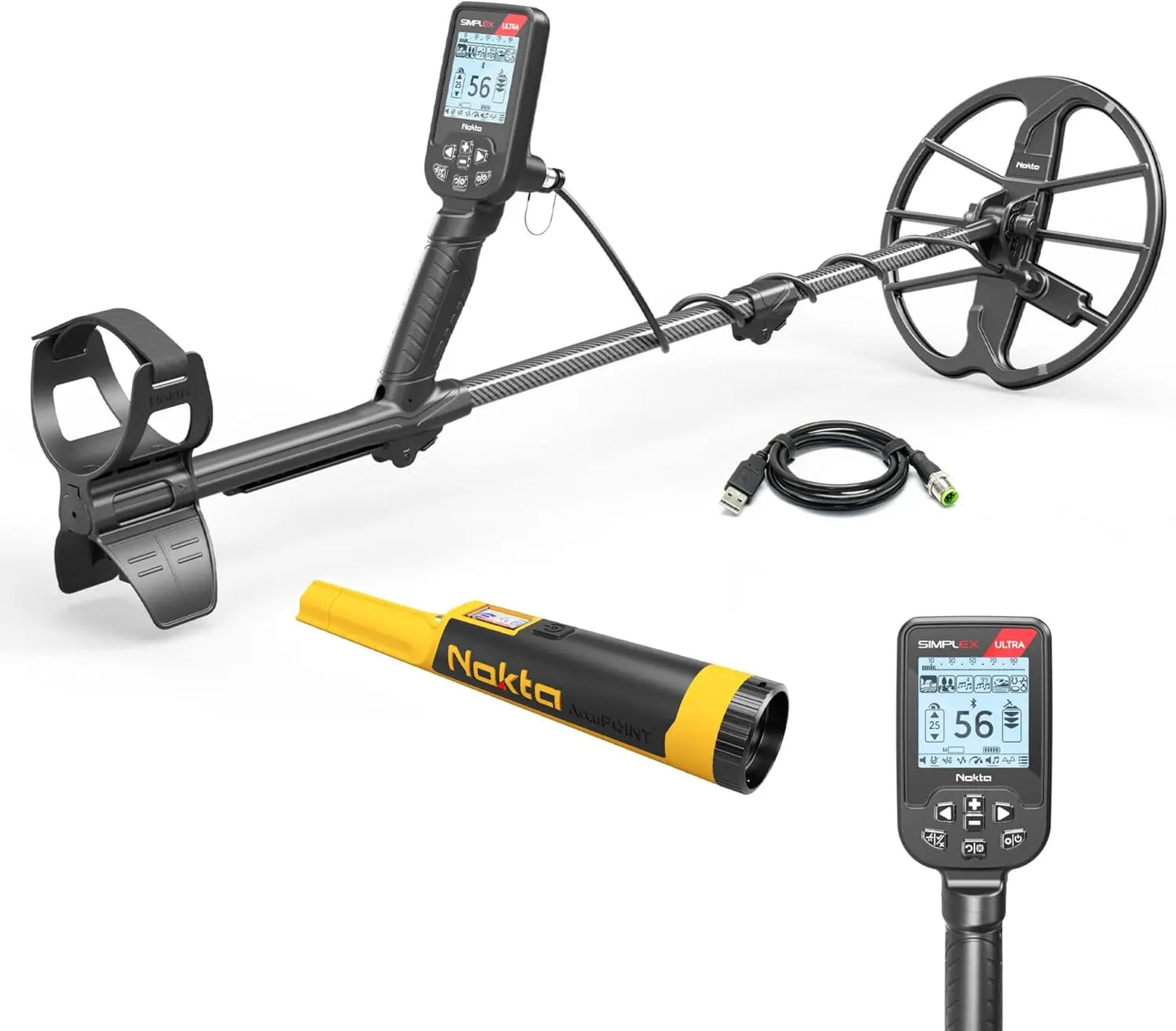 Ultra Waterproof Metal Detector,Carbon Fiber Shaft, 11” Search Coil,Metal Detector,Accupoint Pinpoin