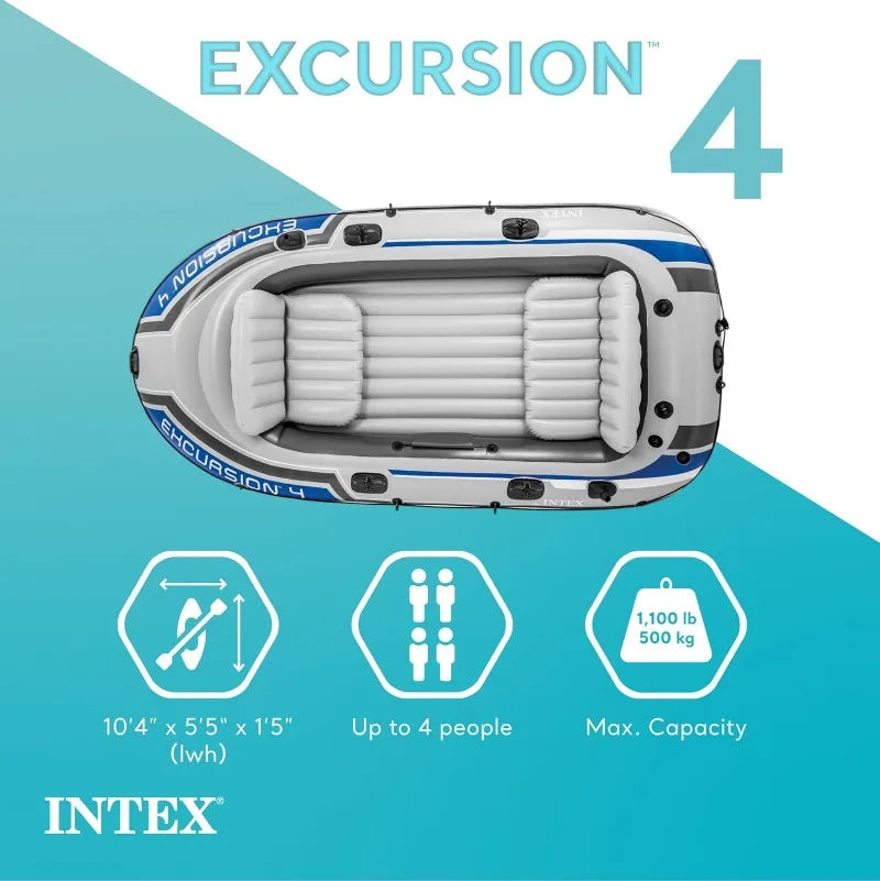 Excursion Inflatable Boat Series: Includes Deluxe 54in Oars, High-Output Pump  Adjust Seats/Backrest