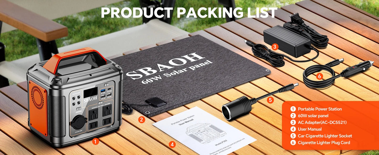 300W Power Station, 296Wh 80000mAh Solar Generator,Lithium Battery Outages,Black(with Solar Panel)