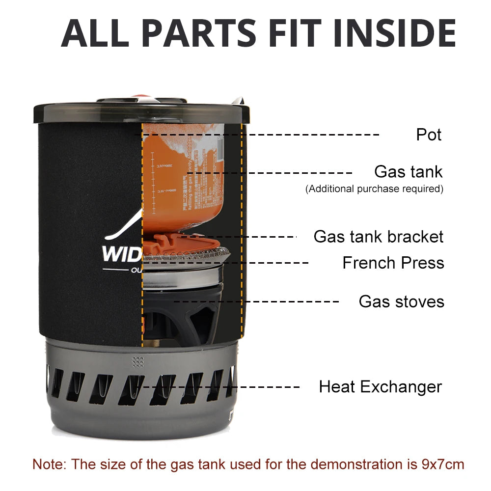 Widesea Camping Cooking System with Heat Exchanger Coffee Pot Cup Cookware Tableware