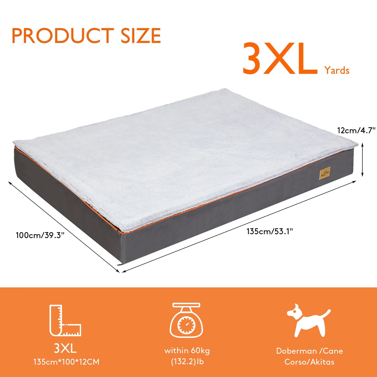 Dog Pet Bed Large Padded Orthopedic Foam Cushion with Washable Cover