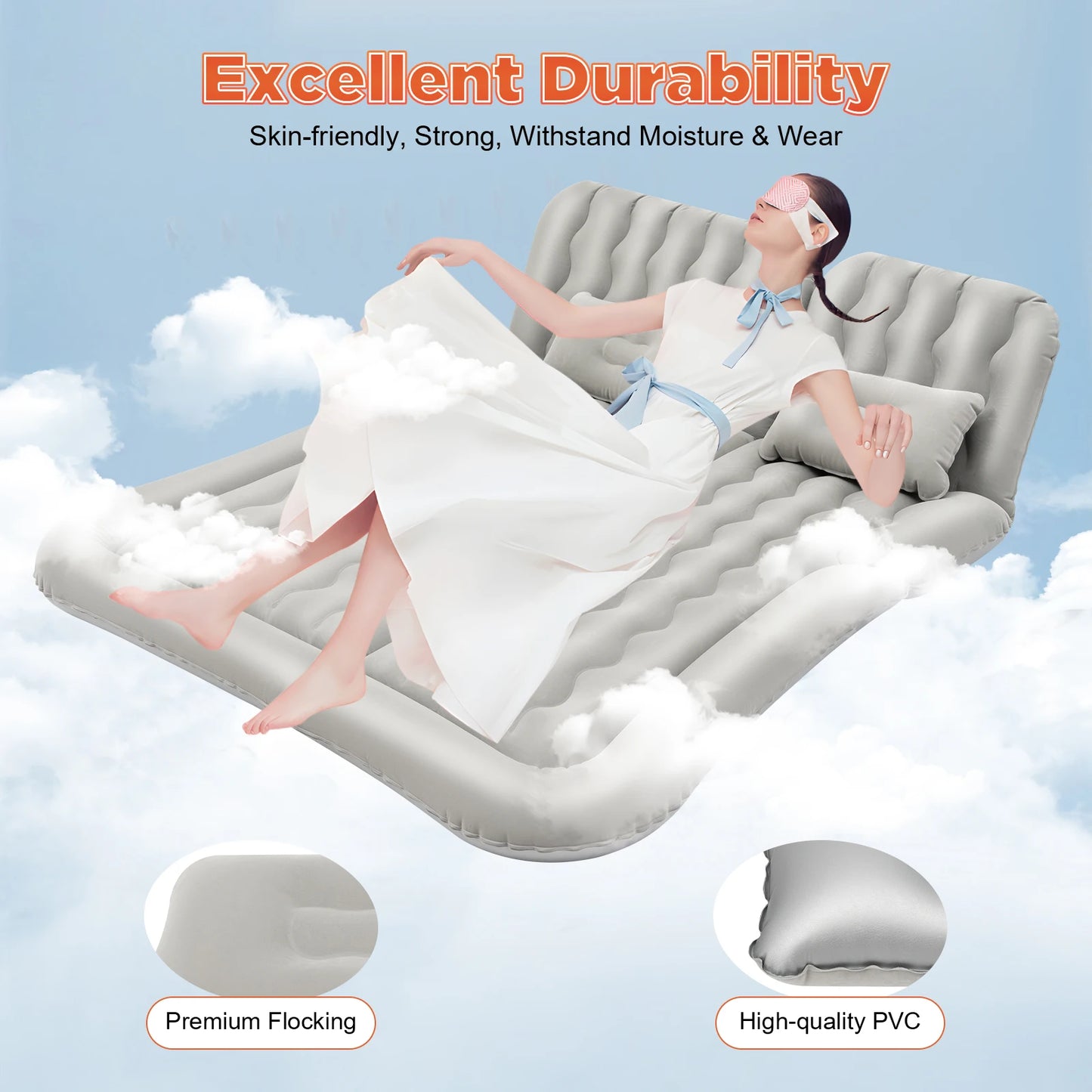 SUV Air Mattress w/ Air Pump, for Trunk, Camping Bed Cushion Travel Back Seat Sleeping Bed