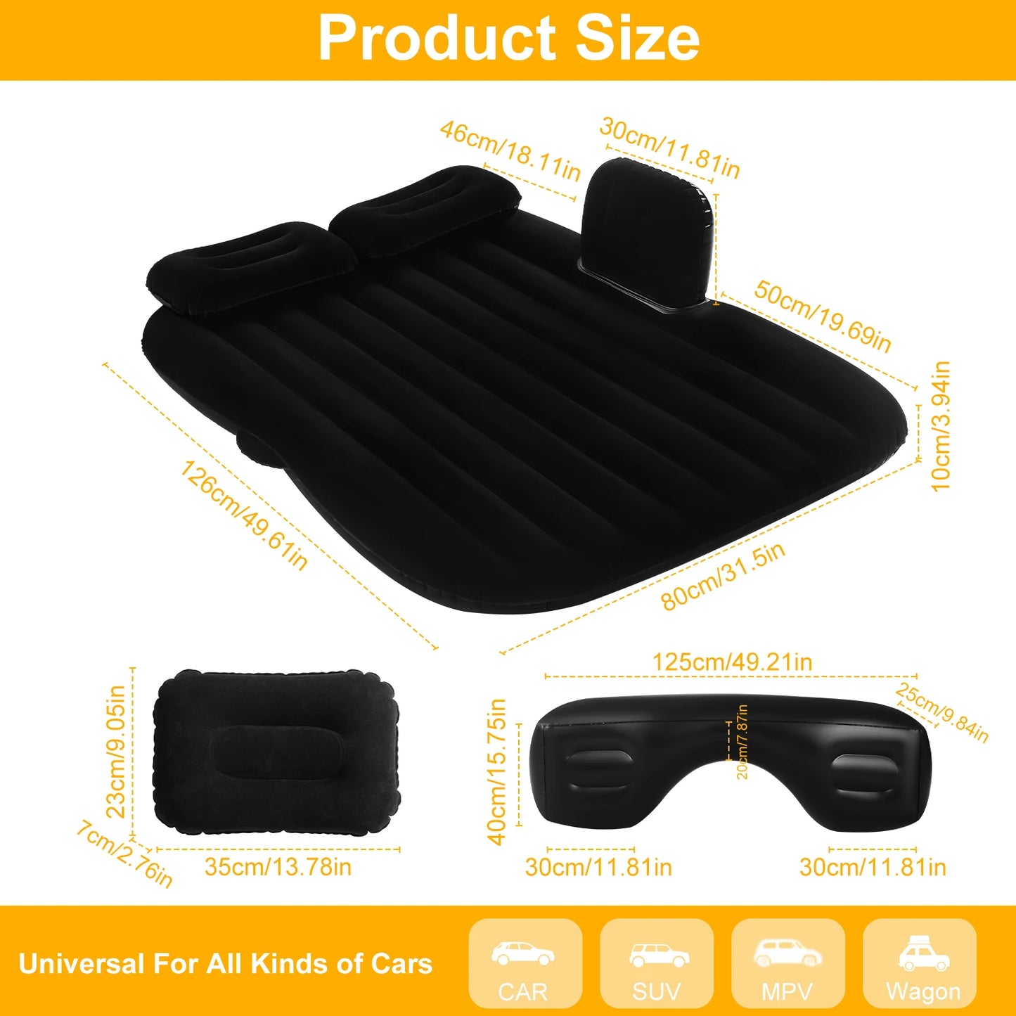 Car Air Mattress Portable Bed Back Seat Inflatable SUV Camping Mattress,Pump & 2 Pillows