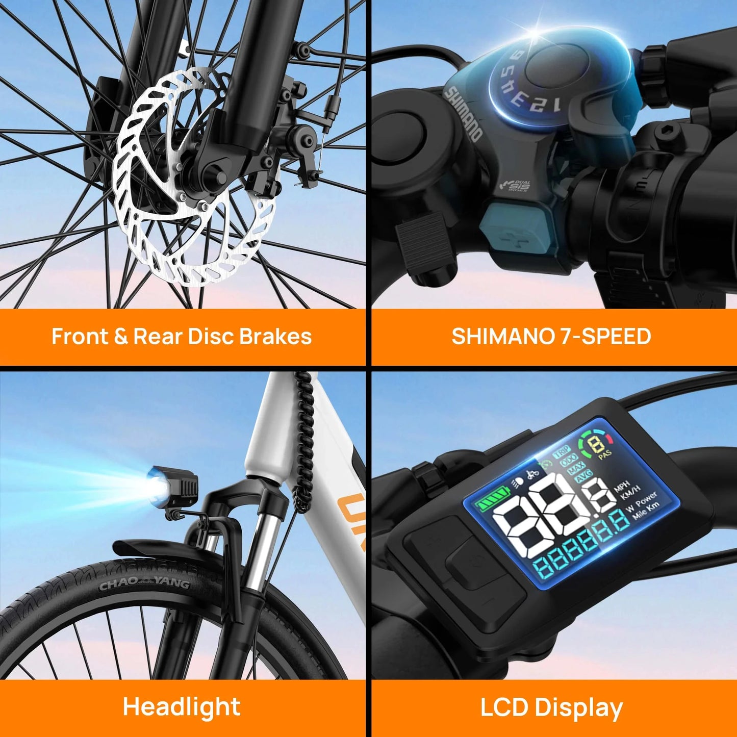 750W E26 Electric Bike 26x2" Commuter Tires 48V 10.4Ah Removable 20MPH Speed 7-Speeds LCD Display