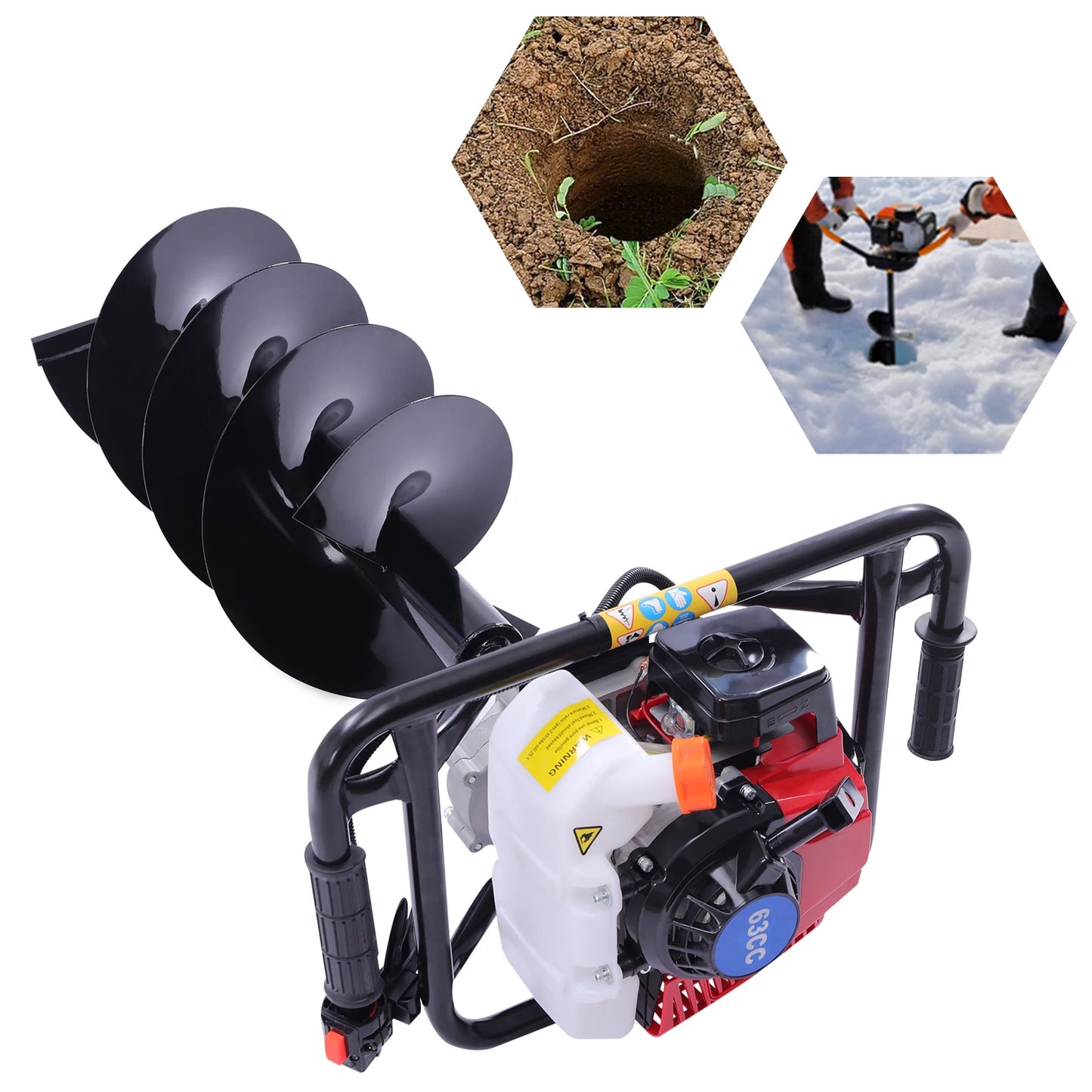 Post Hole Digger w/ 12" inch Auger Bit Set V-Type 63CC 2 Stroke Motor Gas Post Hole