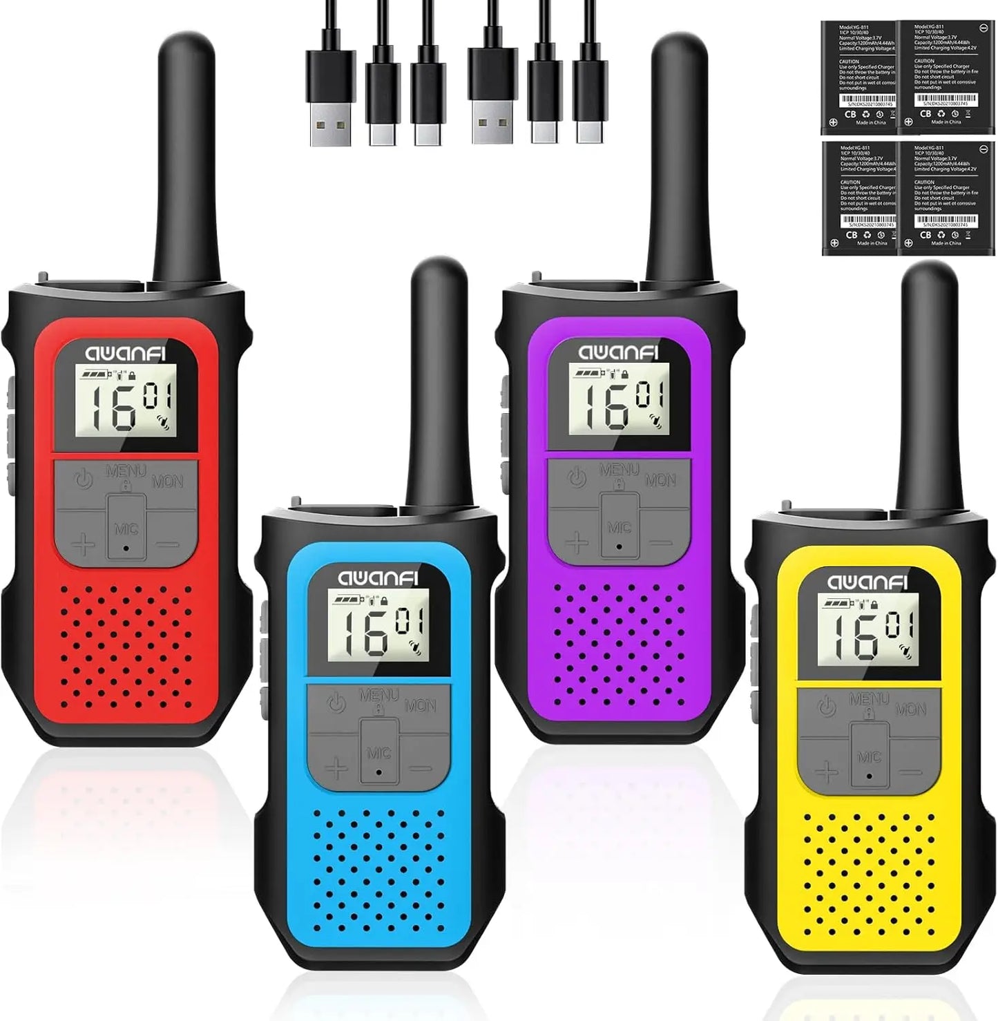 Walkie Talkies 3 Pack Rechargeable,1200mAh Li-ion Battery,Kids, Walky Talky,Camping
