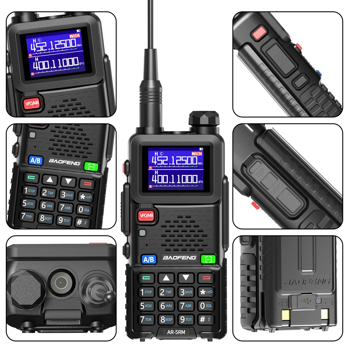 2PCS AR-5RM Multi Band Walkie Talkie,10W Wireless Copy Frequency 999CH 2500mAh UV-5RH Long Range Ham