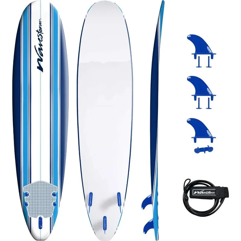 8ft Classic Surfboard // Foam Wax Free Soft Top Longboard, Adults and Kids
