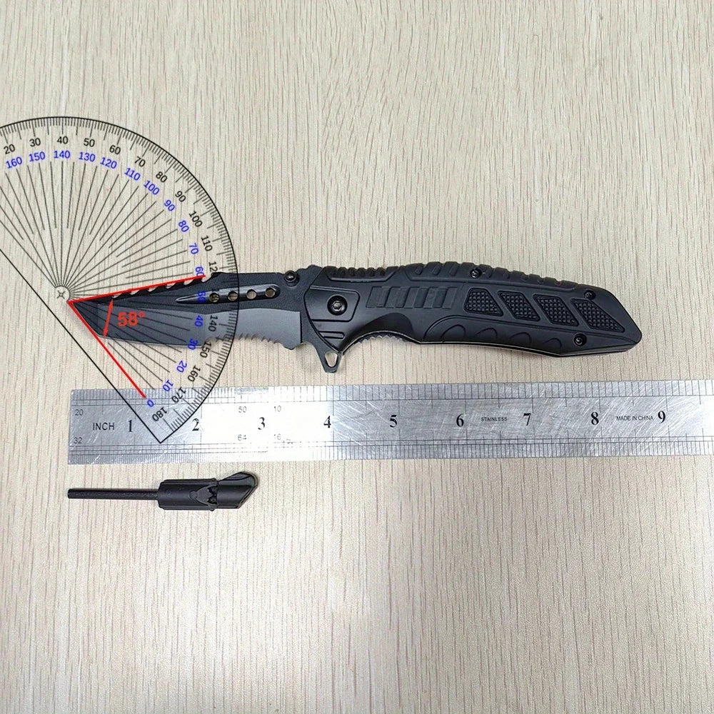 Tactical Folding Knife, Serrated Blade, Glass Breaker & Bottle Opener, EDC Outdoor Survival Camping