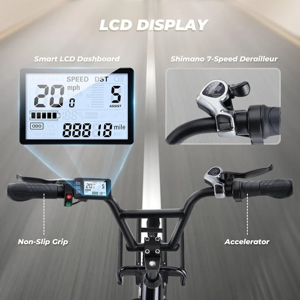 E- Bike for Adults, 20 mph Cargo 1000W Peak, 55 Miles Range, 48V 10.4Ah - Hot Sale