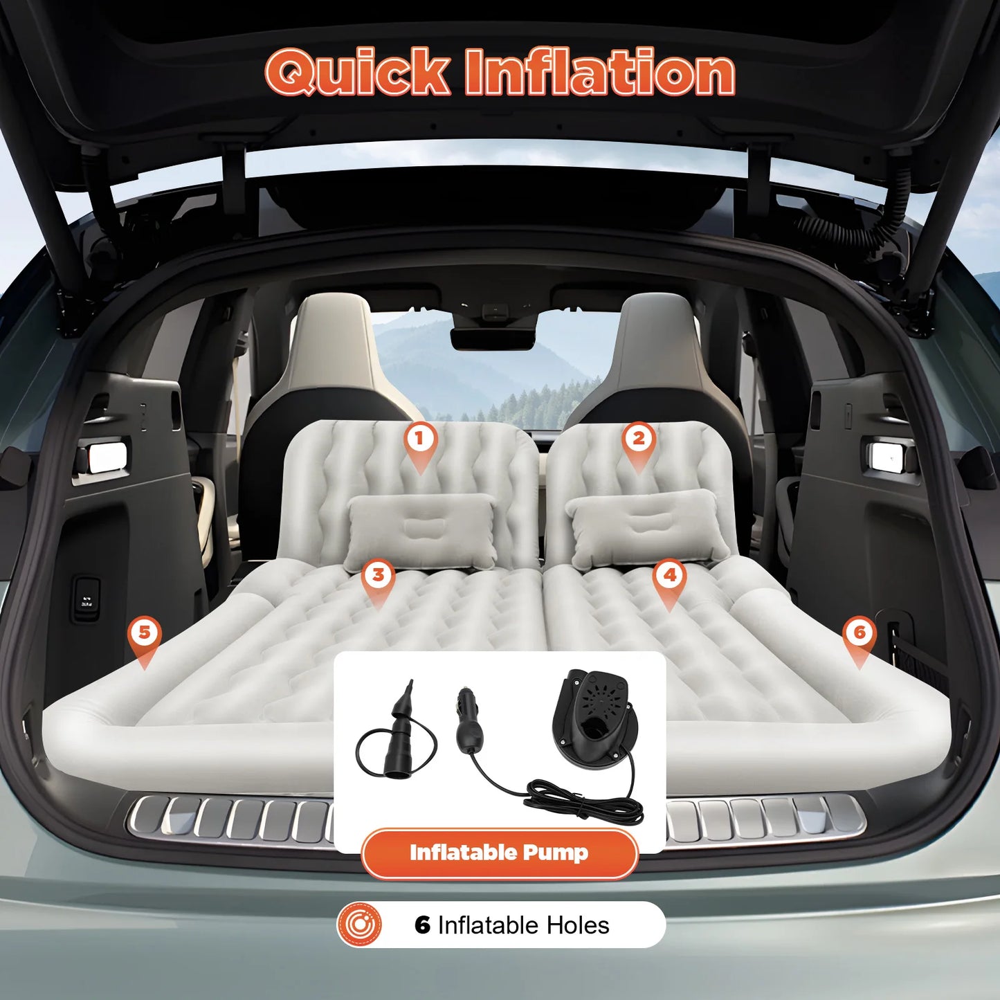 SUV Air Mattress w/ Air Pump, for Trunk, Camping Bed Cushion Travel Back Seat Sleeping Bed