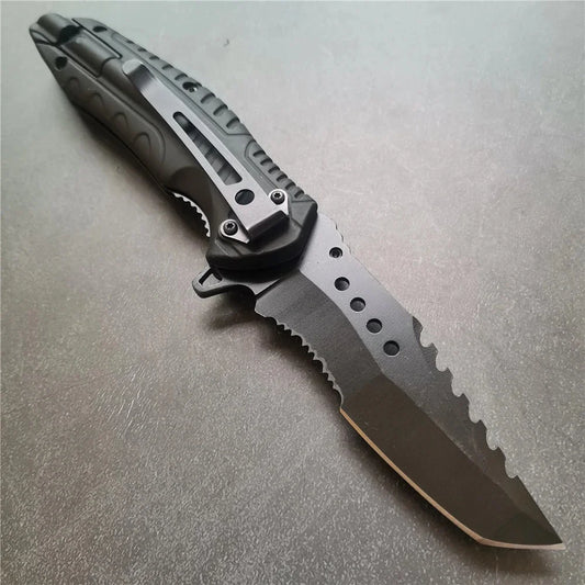 Tactical Folding Knife, Serrated Blade, Glass Breaker & Bottle Opener, EDC Outdoor Survival Camping