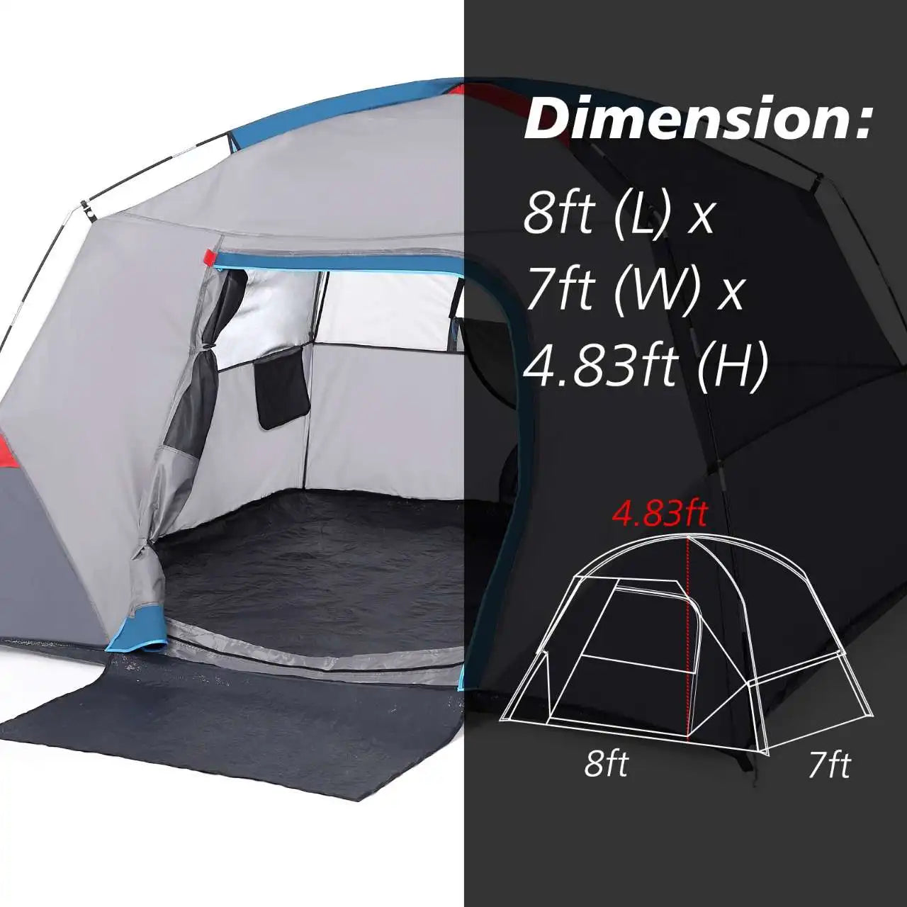 Camping Tent Easy Set up 4 Person to 6 Person Sunshade For Hiking Backpacking Traveling Shelter