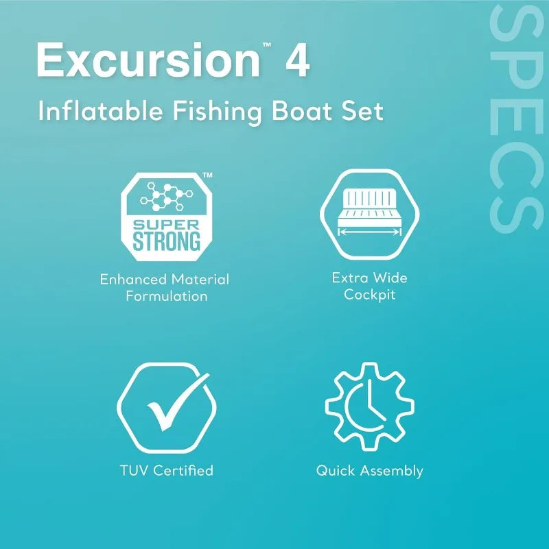 Excursion Inflatable Boat Series: Includes Deluxe 54in Oars, High-Output Pump  Adjust Seats/Backrest