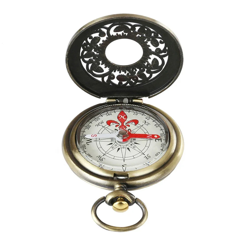 Vintage Bronze Pocket Compass ,Hiking Navigation Compass Kid Gift Tool Carabiner