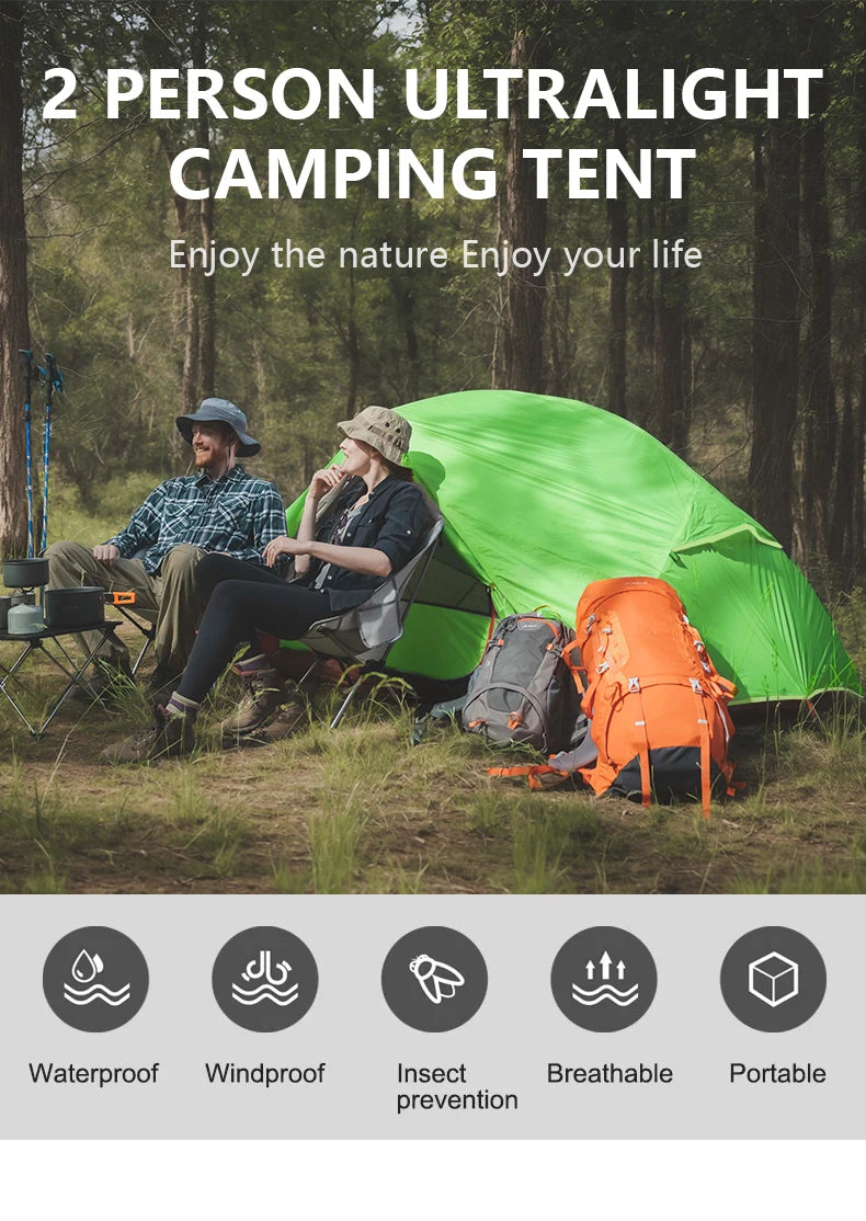 2 Person Ultralight Camping Tent 20D 380T Nylon Double Layer Waterproof Backpacking with free mat