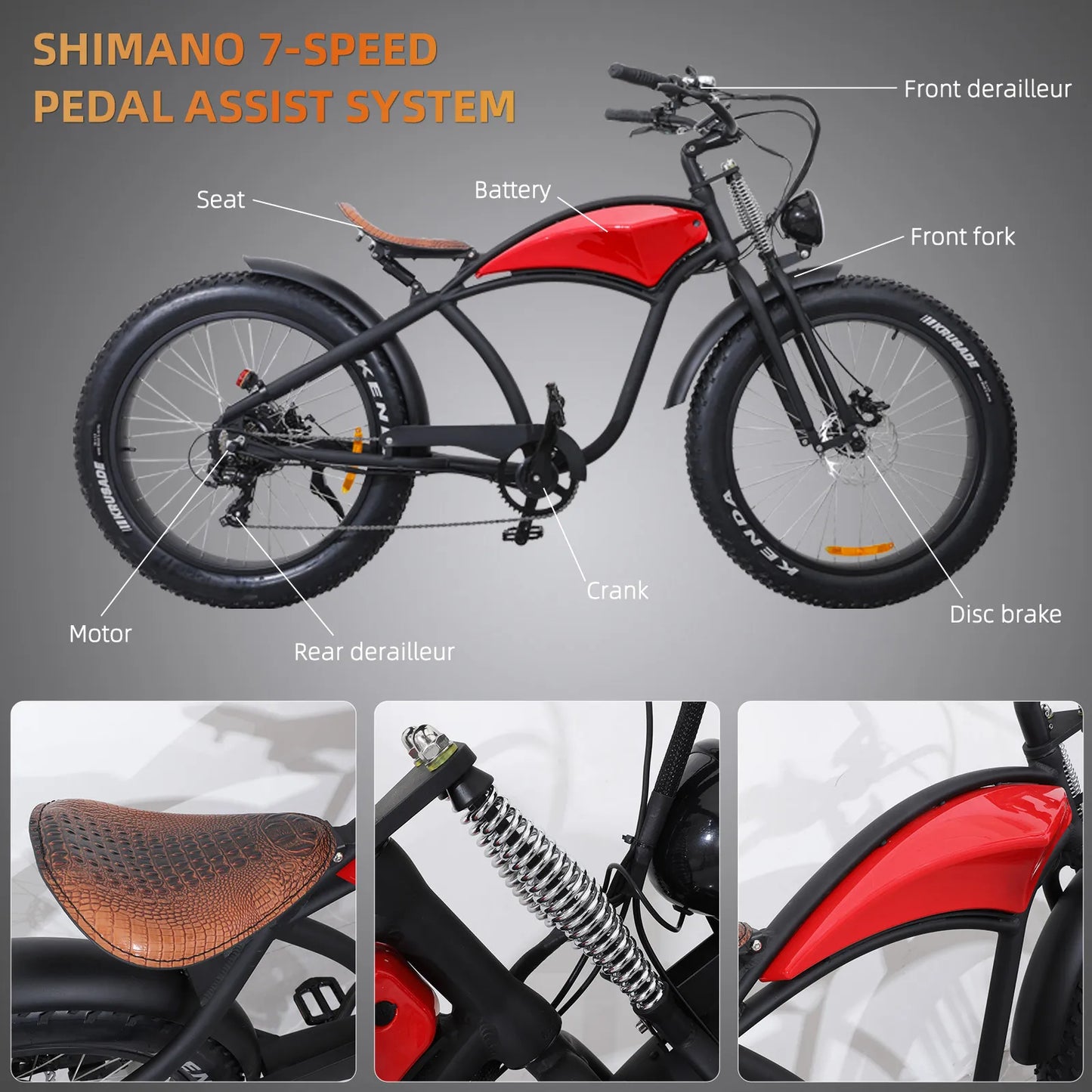 Electric Mountain Bike, 750W 31MPH Class 3,48V 15Ah 37Mile Fat Tire Bicycle, Dual Suspension 7-Speed