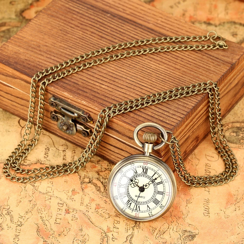 Minimalist Steampunk Vintage Fashion Quartz Pocket Watch, Roman Numerals Antique Chain Pendant,Gifts