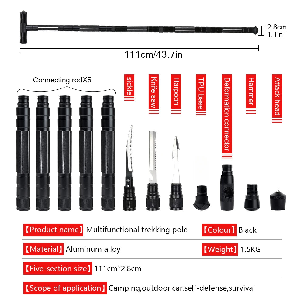 Multi Mountaineering Stick with Camouflage Backpack T-shaped Retractable Folding Stick Climbing Tool