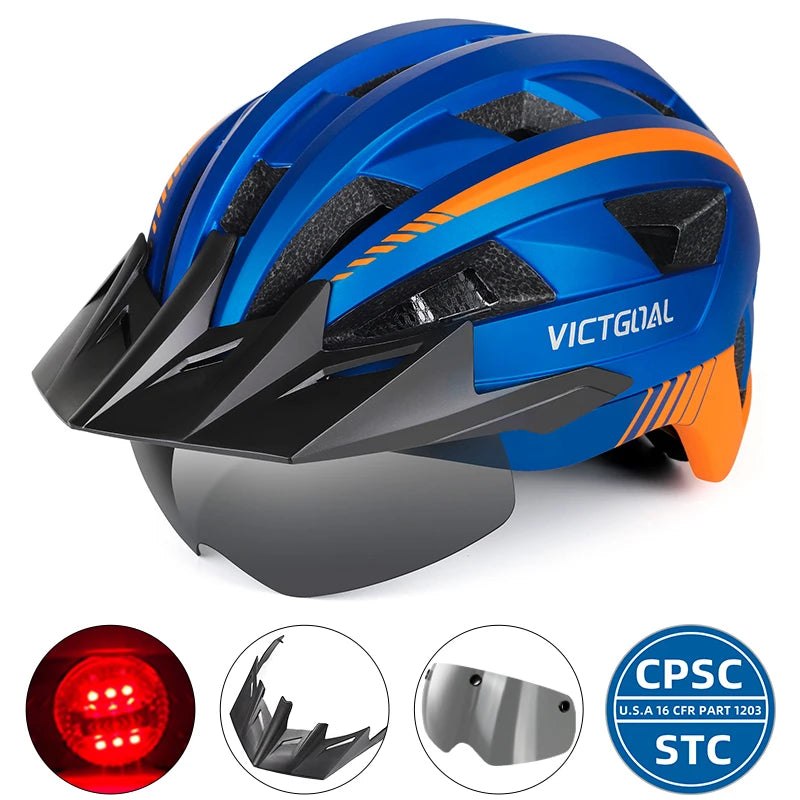 Safety Helmet,Men Women Visor Goggles LED Rear Light,Mountain,Bicycle Racing Cycling Helmets