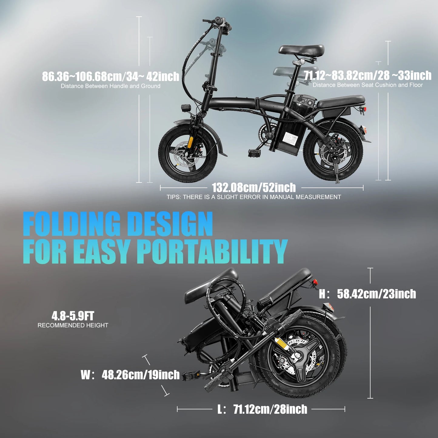 48V400W 10.4AH Foldable Electric Bike Child Dirt Bike E Bike Long Range With Basket Road Bikes