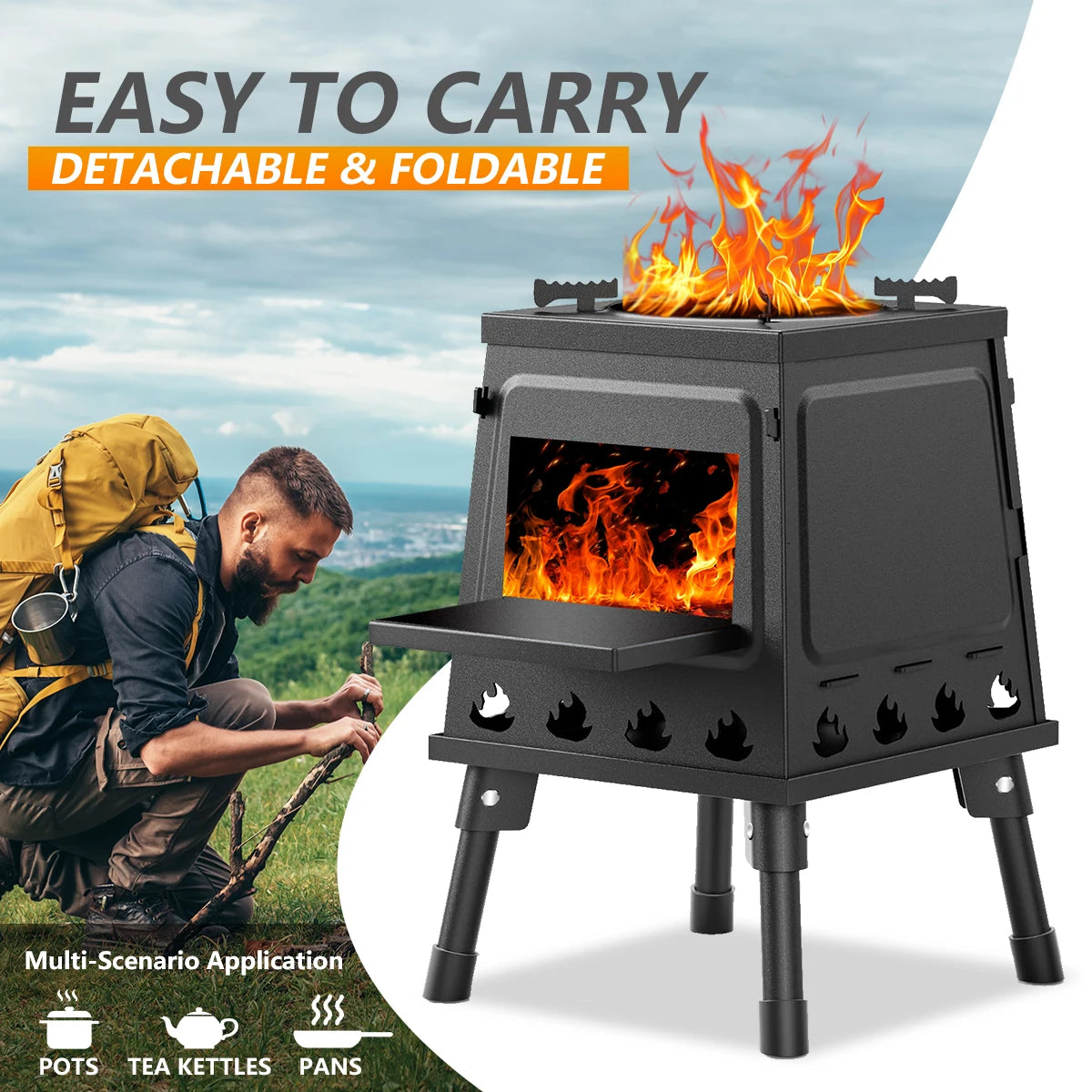 Wood Burning Camp Stove Portable Cast Iron Wood Stove For Outdoor Hiking Picnic BBQ Travel