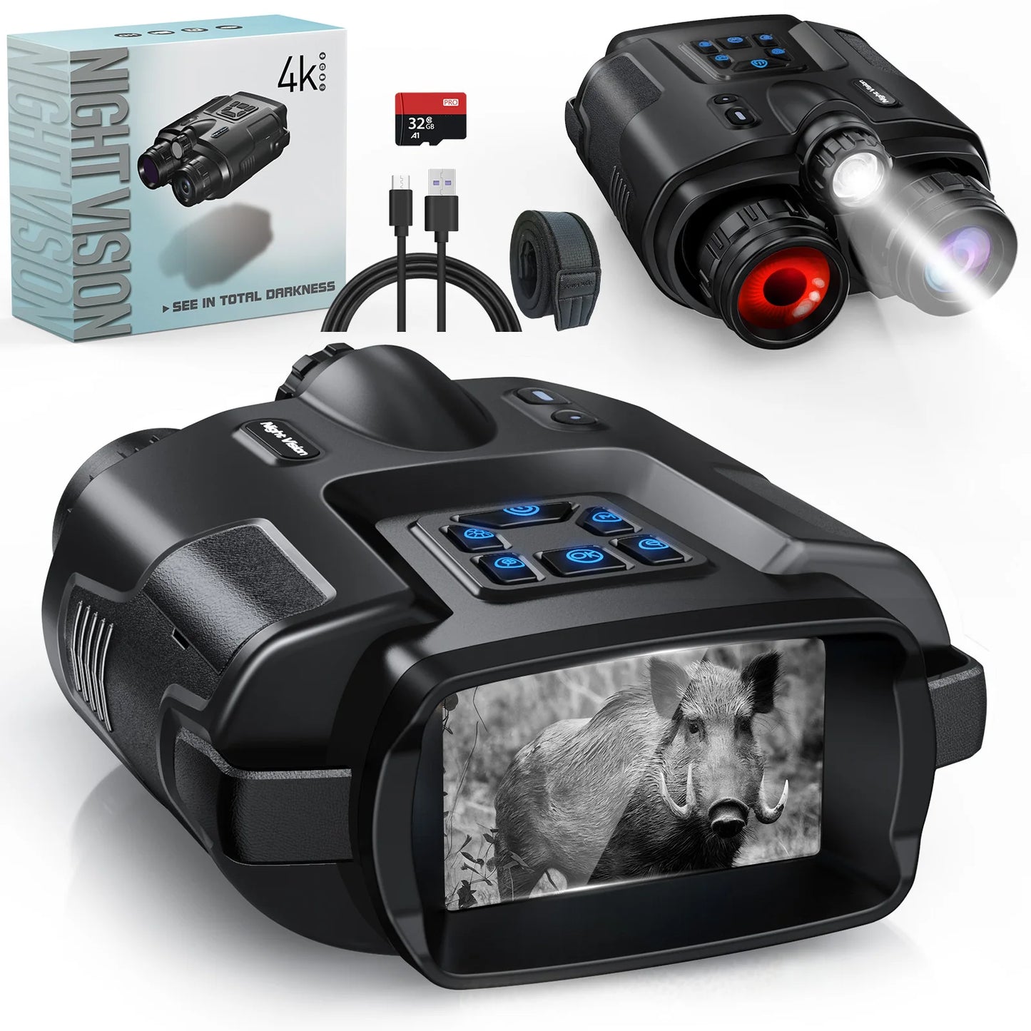 Night Vision Binoculars 4K Infrared 5000mAH Rechargeable 8X Digital Zoom 600 Meters Hunting