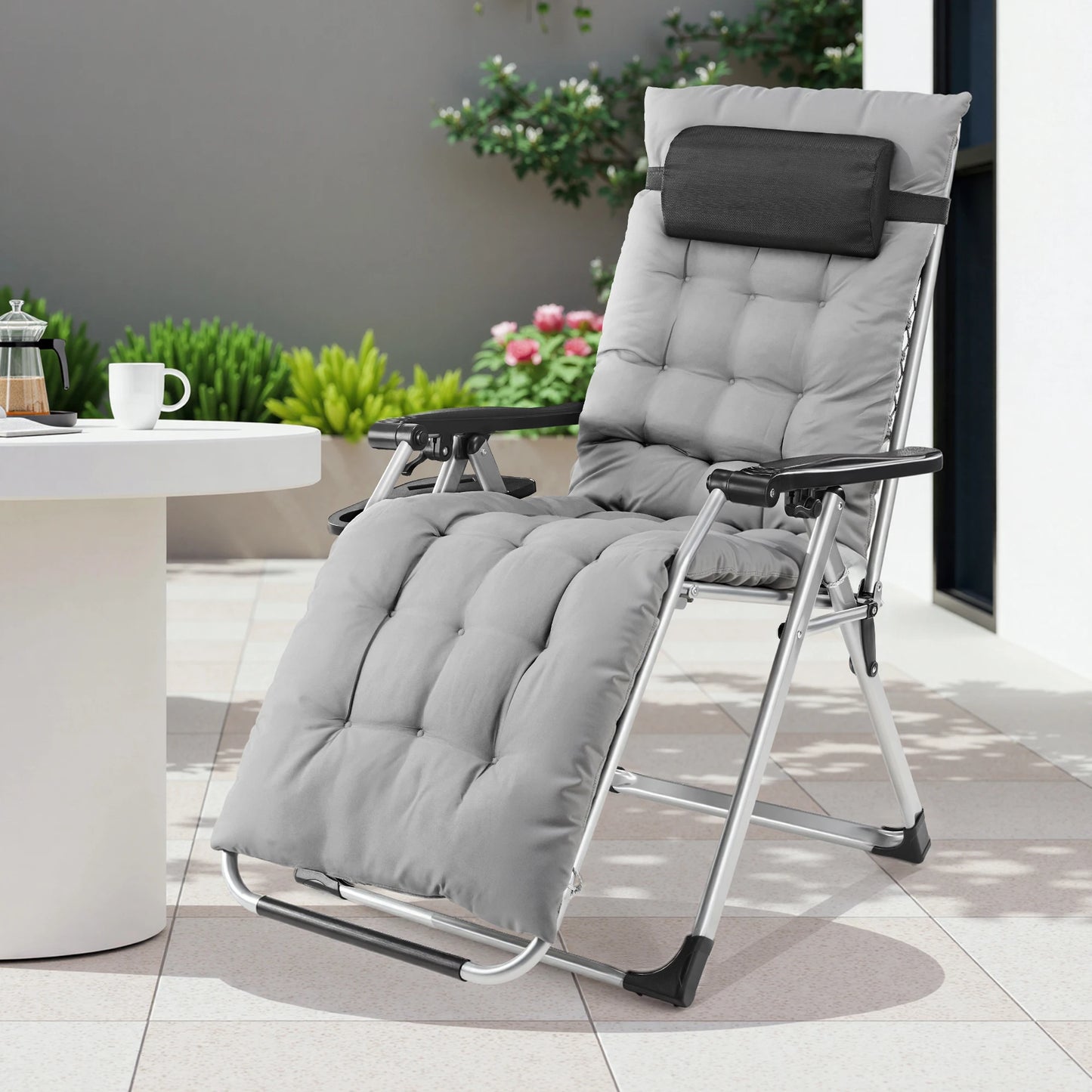 Zero Gravity Set 2 Portable Recliner Camping Patio Outdoor Chair,Cup Holder Trays Adjustable Pillow
