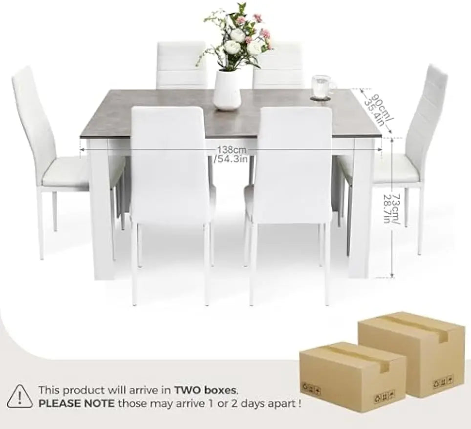 7 Pieces dining/Kitchen Table Set with High Back Faux Leather Chair,Dining Room Kitchen Rectangular