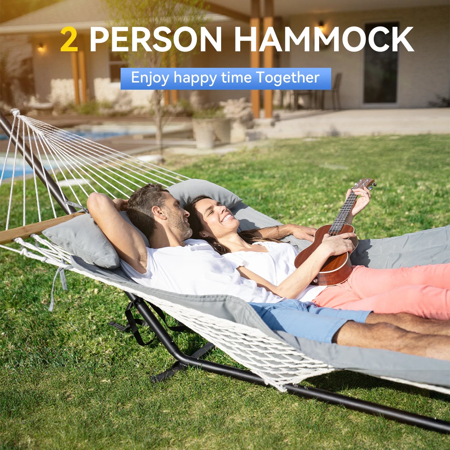 Heavy-Duty Outdoor Hammock,Steel Stand.Detachable for Versatile Use - Ideal for Courtyard,+++
