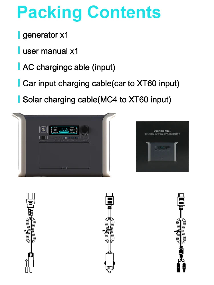2600W 2048WH Portable Solar Generator 200W ETFE Solar Panel 1000W 500W LifePo4 Power Station