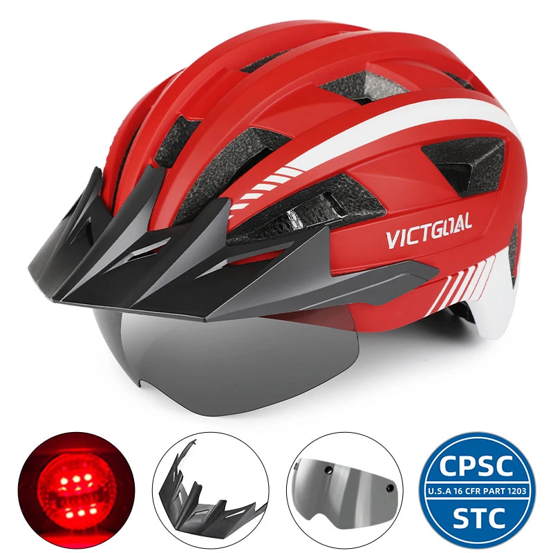 Safety Helmet,Men Women Visor Goggles LED Rear Light,Mountain,Bicycle Racing Cycling Helmets