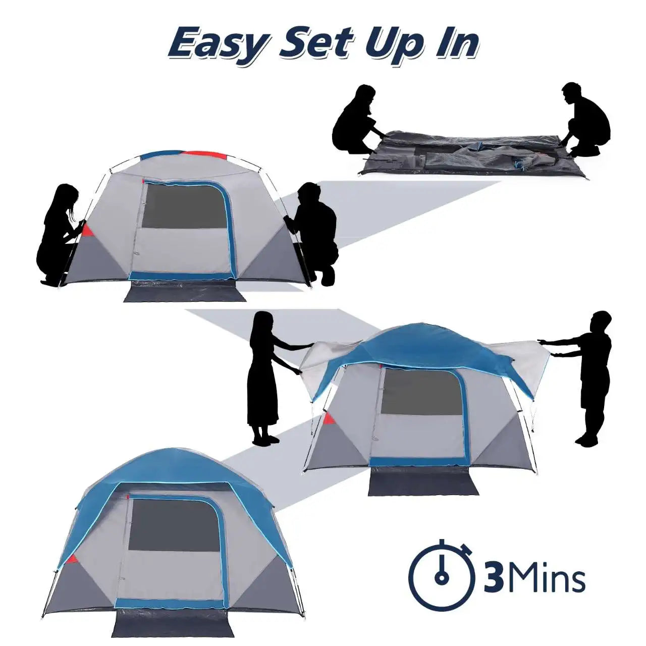 Camping Tent Easy Set up 4 Person to 6 Person Sunshade For Hiking Backpacking Traveling Shelter