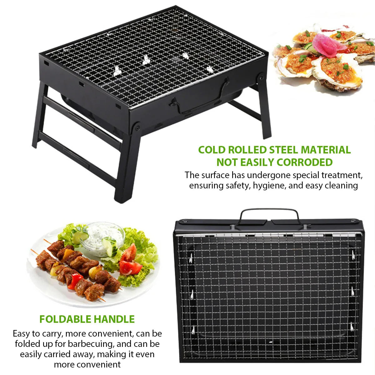 Portable BBQ Charcoal Grill Stainless Steel Small Mini BBQ Tool Kit Camping Picnic Beach