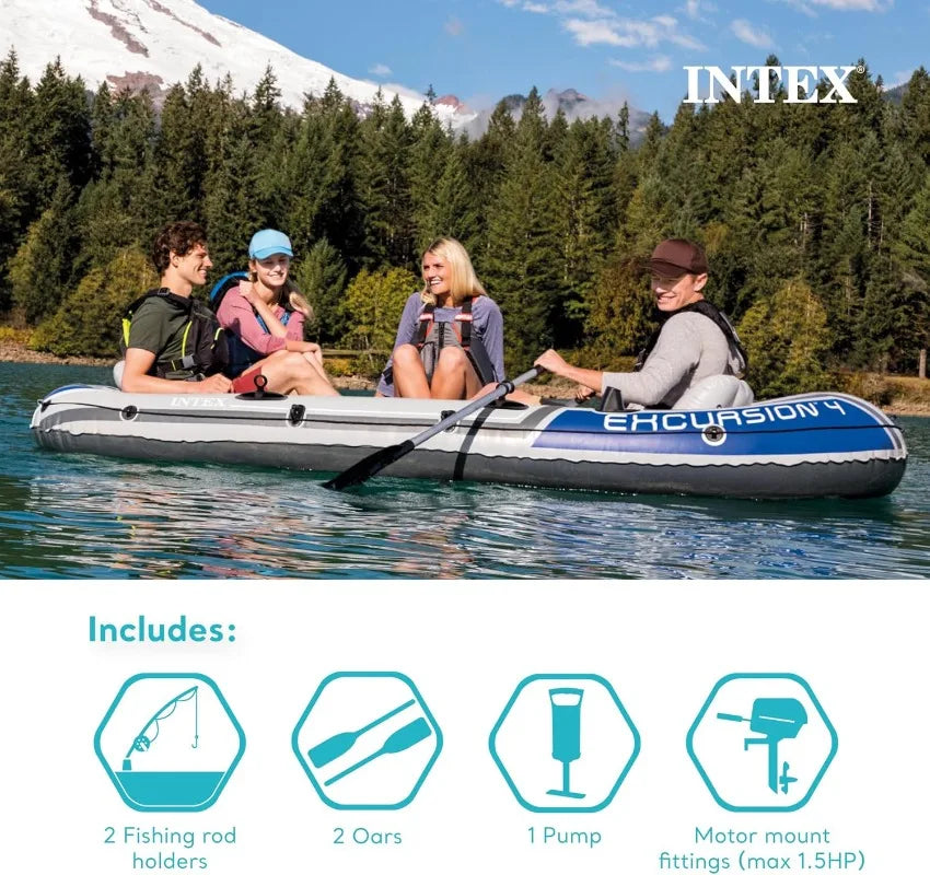 Excursion Inflatable Boat Series: Includes Deluxe 54in Oars, High-Output Pump  Adjust Seats/Backrest