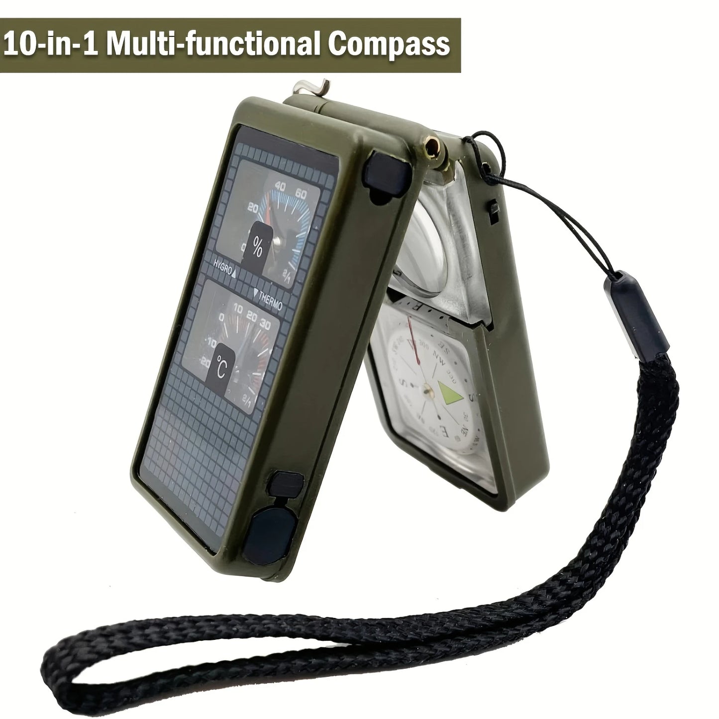 10-in-1 Tactical Survival Tool With Compass, Whistle, And Light - Essential Camping, Hiking safety,