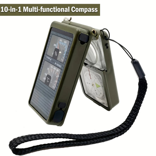 10-in-1 Tactical Survival Tool With Compass, Whistle, And Light - Essential Camping, Hiking safety,