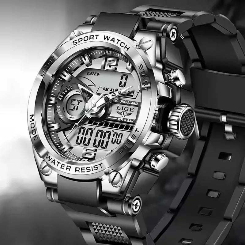 LIGE Military Watch Digital 50m Waterproof LED Quartz Clock Sport Watch, Cool Mens