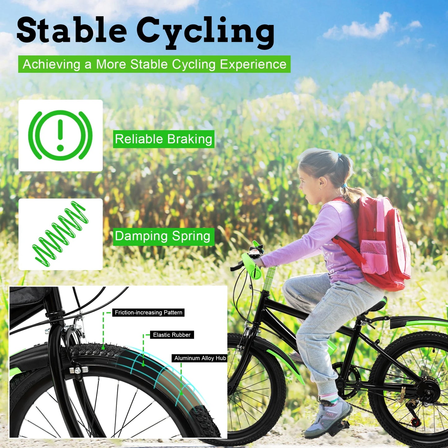 20" Mountain Bike 7 Speeds Kids Bicycle Dual-Disc Brakes Height Adjustable MTB Boys Girls