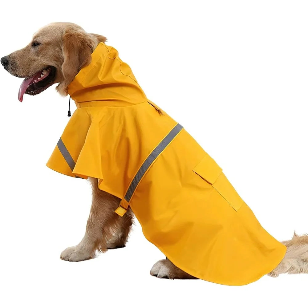 Large Dog Raincoat Waterproof Adjustable Lightweight Pet Poncho Hoodies Reflective Strip Rain Jacket