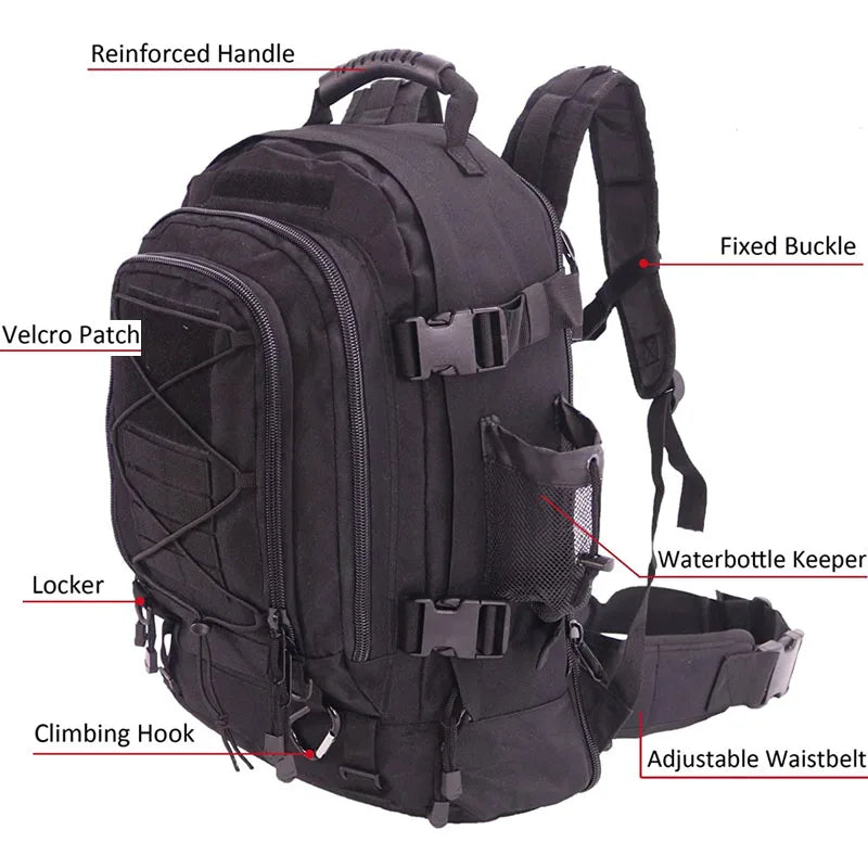 60L Military Tactical Backpack Army Molle Assault RucksacTravel Hiking Camping Hunting