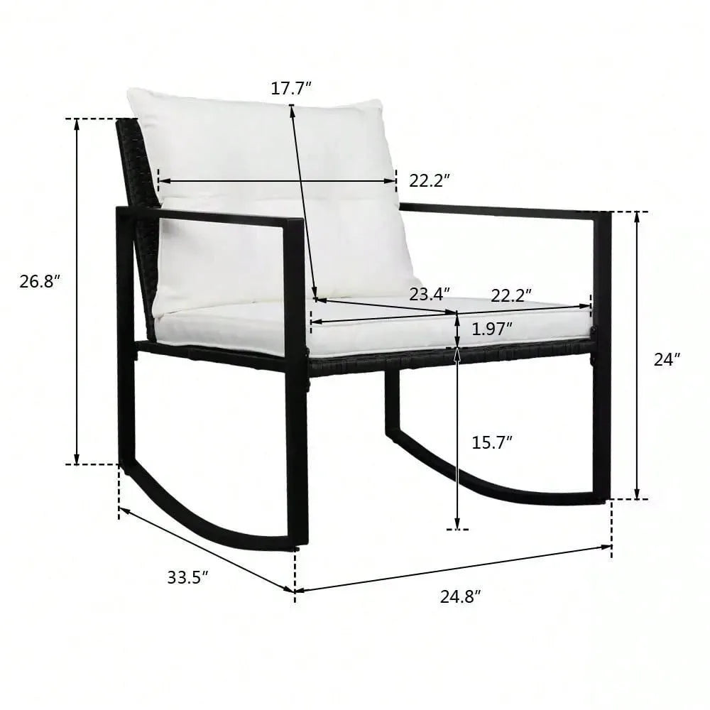 3 Pieces Rocking Chair Set w/ Glass Table White Furniture Outdoor Patio