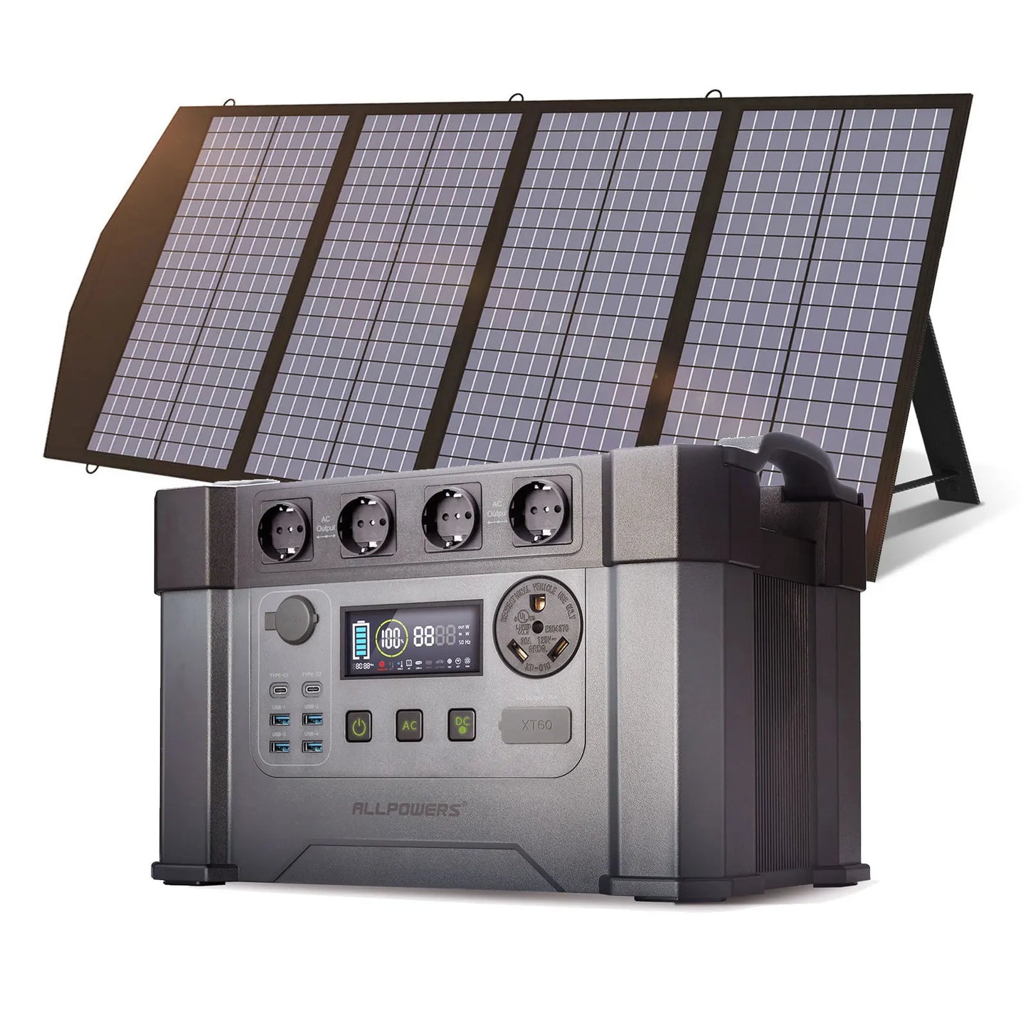 S2000 Pro Outdoor Generator 2400W MPPT Power Station,4X100W Folable Solar Panels,RV Camping, Home