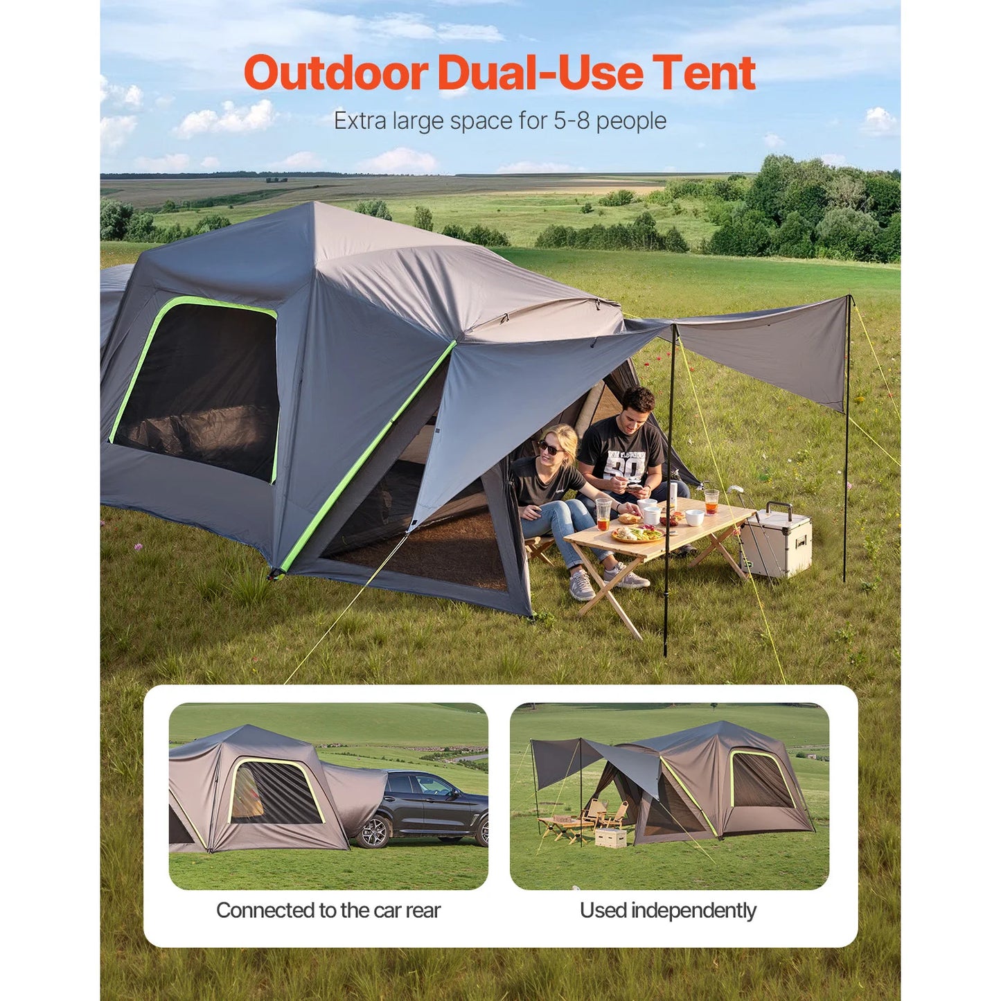 SUV Tent, Camping Waterproof PU2000mm Spacious Double Layer Design , Shade Awning , Mesh Windows