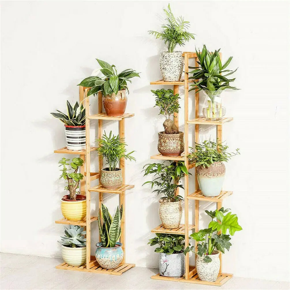 Bamboo 5 / 6 Tier Plant Stand Rack Multiple Flower Pot Holder Display Shelving Unit for Patio