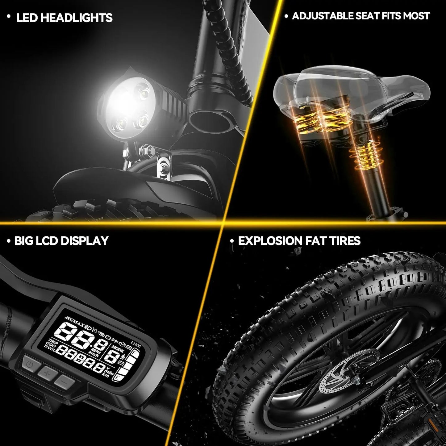 1000W Folding Electric Bike,48V 20.8AH Removable Battery ,30+MPH,80 Miles Max Range, 20" Fat Tire